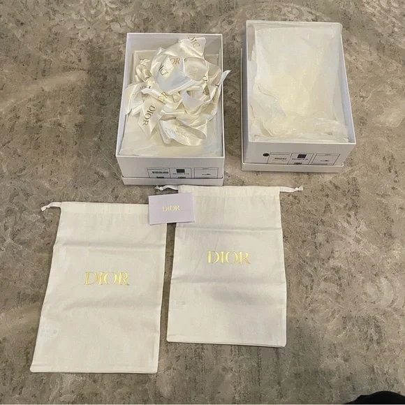 Dior Shoe Box Dust Bag Packaging Set Dway Slide Boxes Ribbon Gift Bundle French - Picture 4 of 5